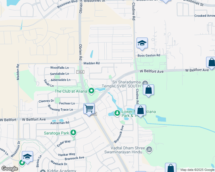 map of restaurants, bars, coffee shops, grocery stores, and more near 16911 North Aliana Road in Richmond