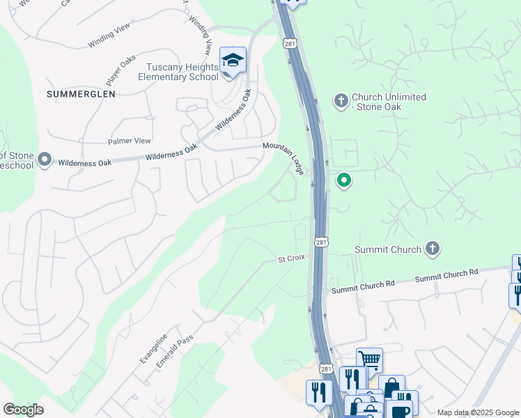 map of restaurants, bars, coffee shops, grocery stores, and more near 24103 Mountain Cloud in San Antonio