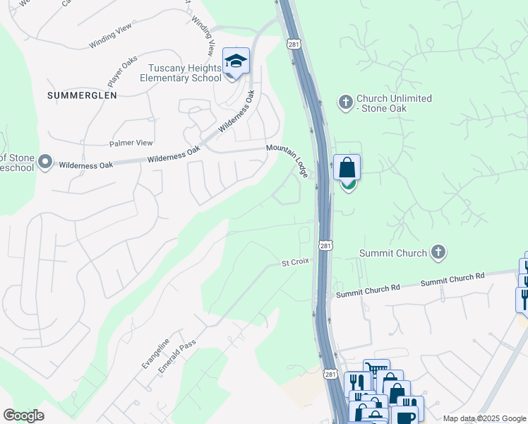 map of restaurants, bars, coffee shops, grocery stores, and more near 24103 Mountain Cloud in San Antonio
