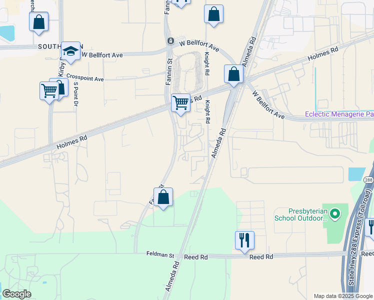 map of restaurants, bars, coffee shops, grocery stores, and more near 2003 Covent Garden Station in Houston