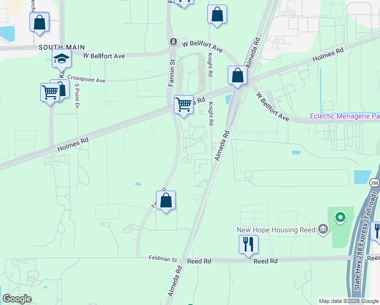 map of restaurants, bars, coffee shops, grocery stores, and more near 2003 Covent Garden Station in Houston