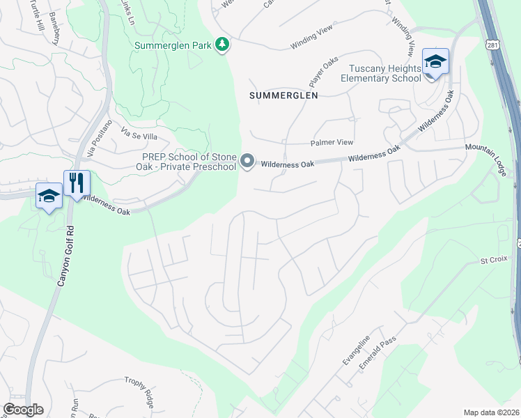 map of restaurants, bars, coffee shops, grocery stores, and more near 1615 Heavens Peak in San Antonio