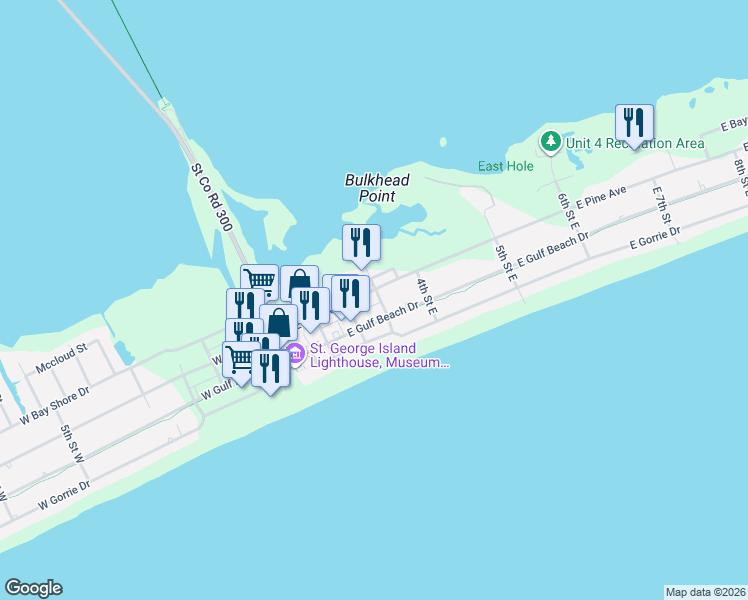 map of restaurants, bars, coffee shops, grocery stores, and more near 252 3rd Street East in Eastpoint