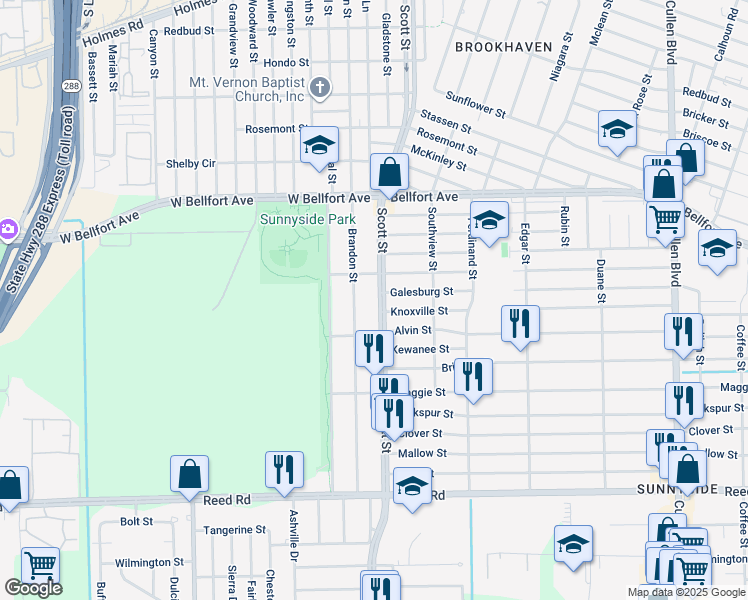 map of restaurants, bars, coffee shops, grocery stores, and more near 8726 Scott Street in Houston