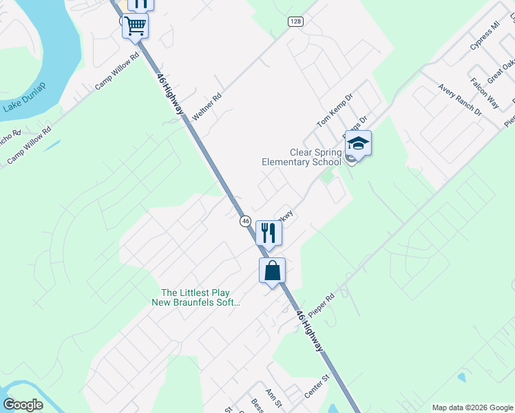 map of restaurants, bars, coffee shops, grocery stores, and more near 2139 Firefall Drive in New Braunfels