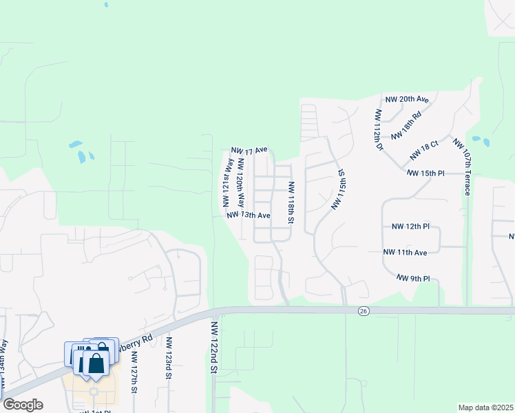 map of restaurants, bars, coffee shops, grocery stores, and more near 1348 Northwest 120th Terrace in Gainesville