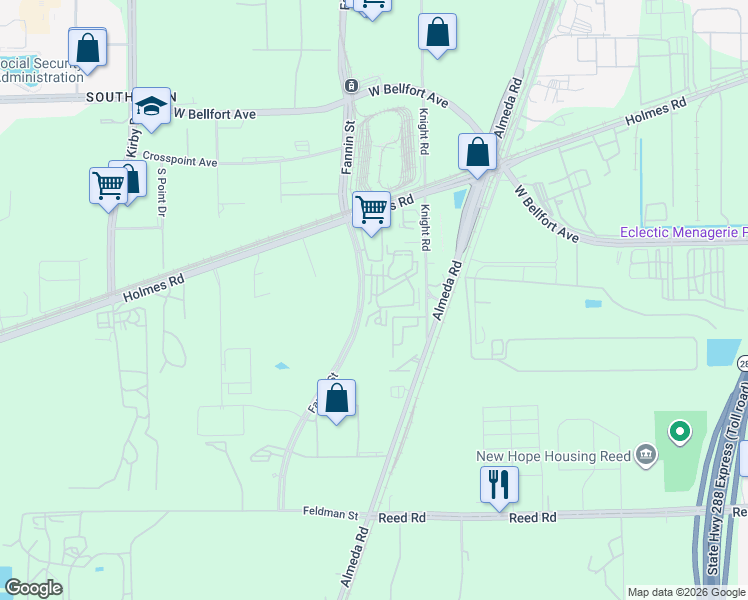 map of restaurants, bars, coffee shops, grocery stores, and more near 2003 Covent Garden Station in Houston
