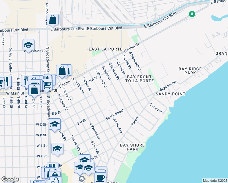 map of restaurants, bars, coffee shops, grocery stores, and more near 328 South Nugent Street in La Porte