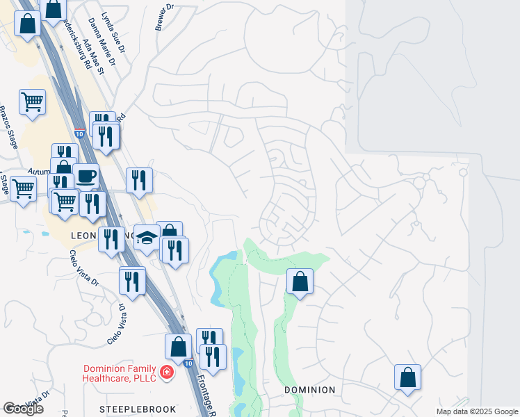 map of restaurants, bars, coffee shops, grocery stores, and more near 121 Westcourt Lane in San Antonio