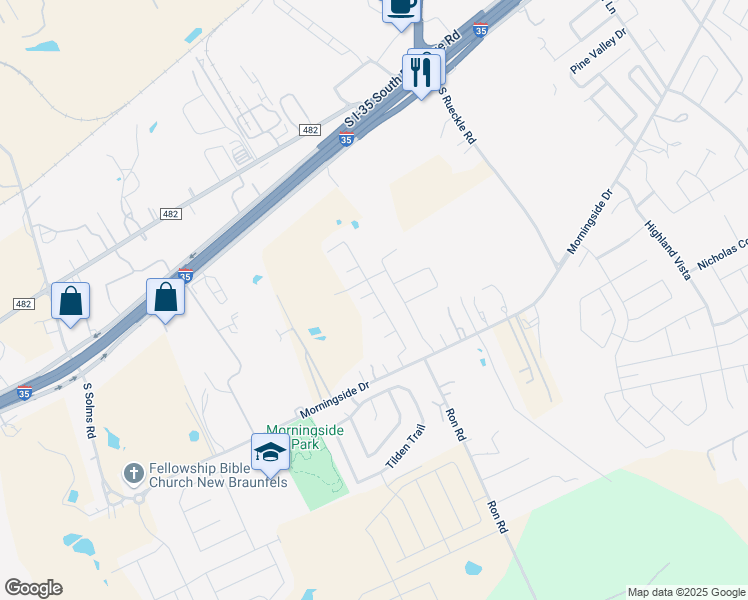 map of restaurants, bars, coffee shops, grocery stores, and more near 3505 Lancharic Way in New Braunfels
