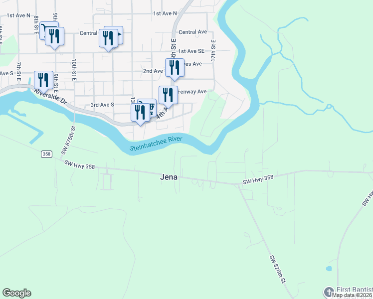 map of restaurants, bars, coffee shops, grocery stores, and more near 35 Southwest 282nd Avenue in Steinhatchee