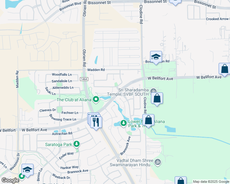 map of restaurants, bars, coffee shops, grocery stores, and more near 16911 North Aliana Road in Richmond