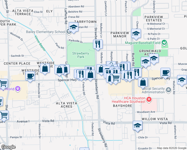 map of restaurants, bars, coffee shops, grocery stores, and more near 3012 Strawberry Road in Pasadena