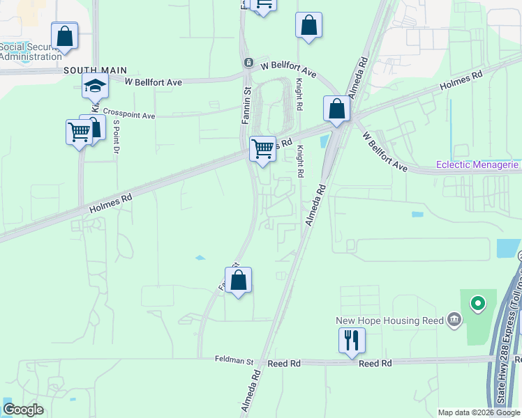 map of restaurants, bars, coffee shops, grocery stores, and more near 2003 Covent Garden Station in Houston