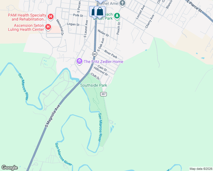 map of restaurants, bars, coffee shops, grocery stores, and more near 108 Palmo Drive in Luling