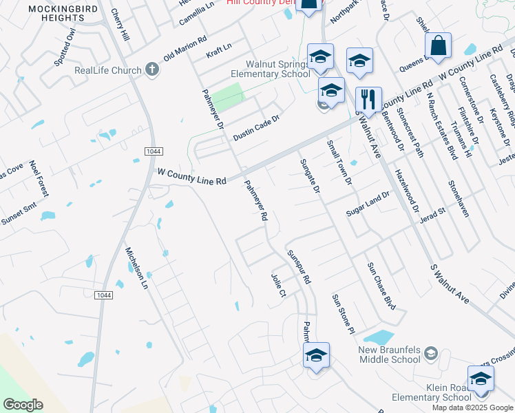 map of restaurants, bars, coffee shops, grocery stores, and more near 145 Woods End in New Braunfels