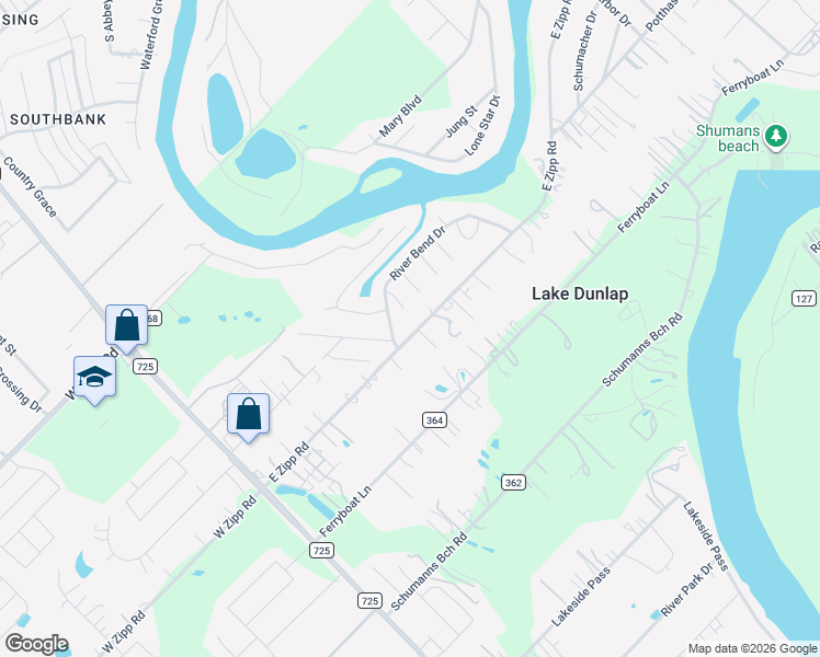 map of restaurants, bars, coffee shops, grocery stores, and more near 311 East Zipp Road in New Braunfels