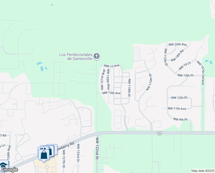 map of restaurants, bars, coffee shops, grocery stores, and more near 1337 Northwest 121st Way in Gainesville