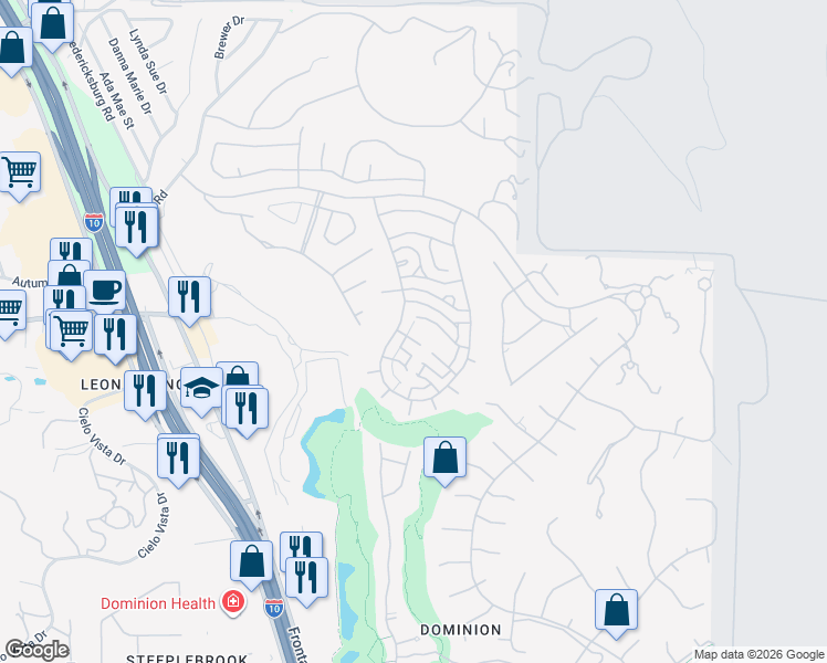 map of restaurants, bars, coffee shops, grocery stores, and more near 6 Rugby Lane in San Antonio