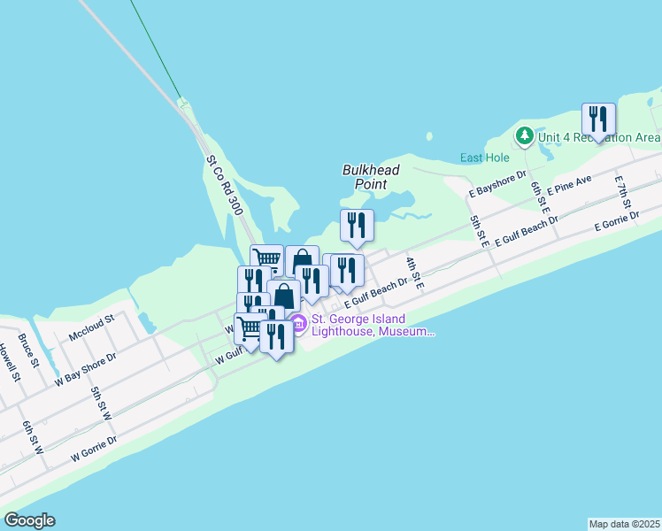 map of restaurants, bars, coffee shops, grocery stores, and more near 159 East Pine Avenue in Eastpoint