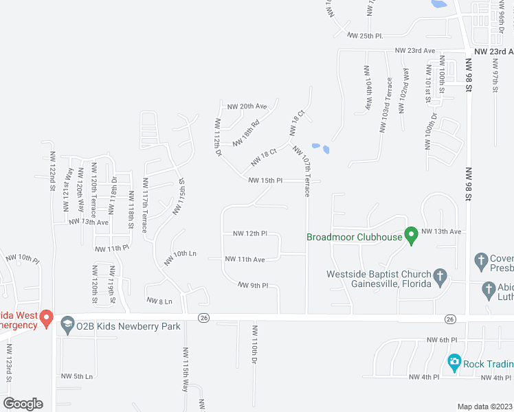 map of restaurants, bars, coffee shops, grocery stores, and more near 11015 Northwest 14th Avenue in Gainesville