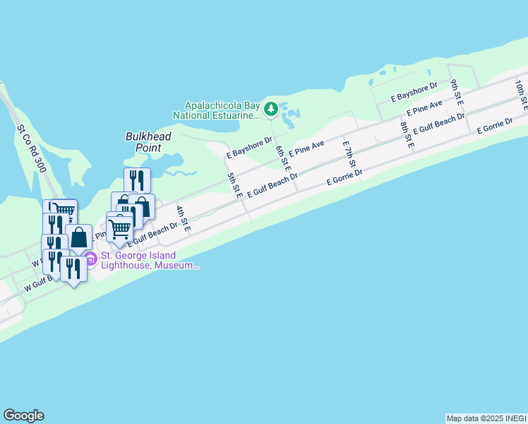 map of restaurants, bars, coffee shops, grocery stores, and more near 516 Gorrie Drive East in Eastpoint