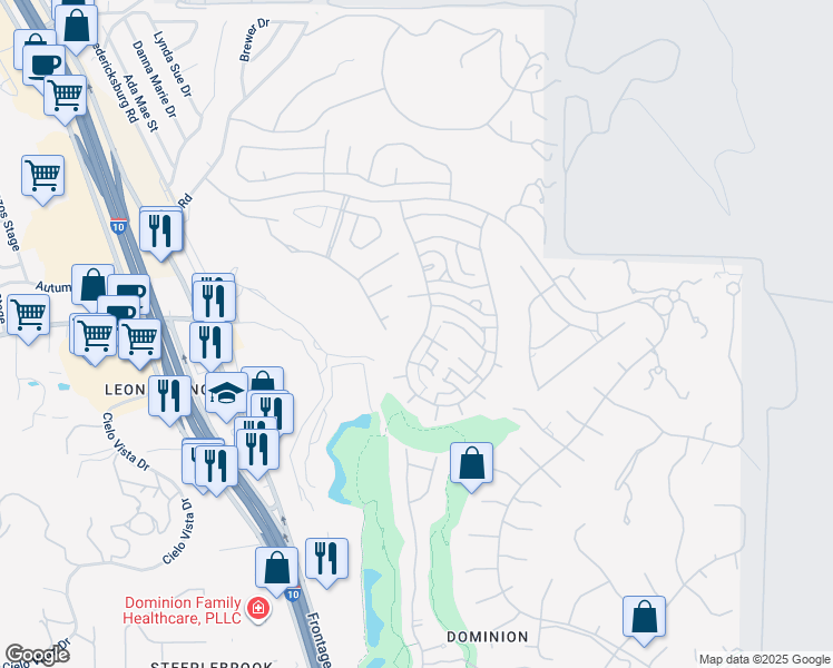 map of restaurants, bars, coffee shops, grocery stores, and more near 121 Westcourt Lane in San Antonio