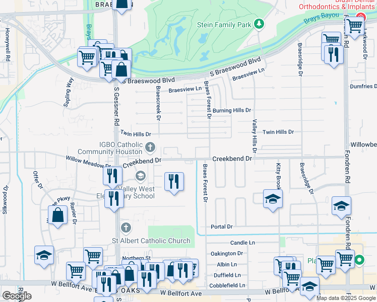 map of restaurants, bars, coffee shops, grocery stores, and more near 152 Creekbend Drive in Houston