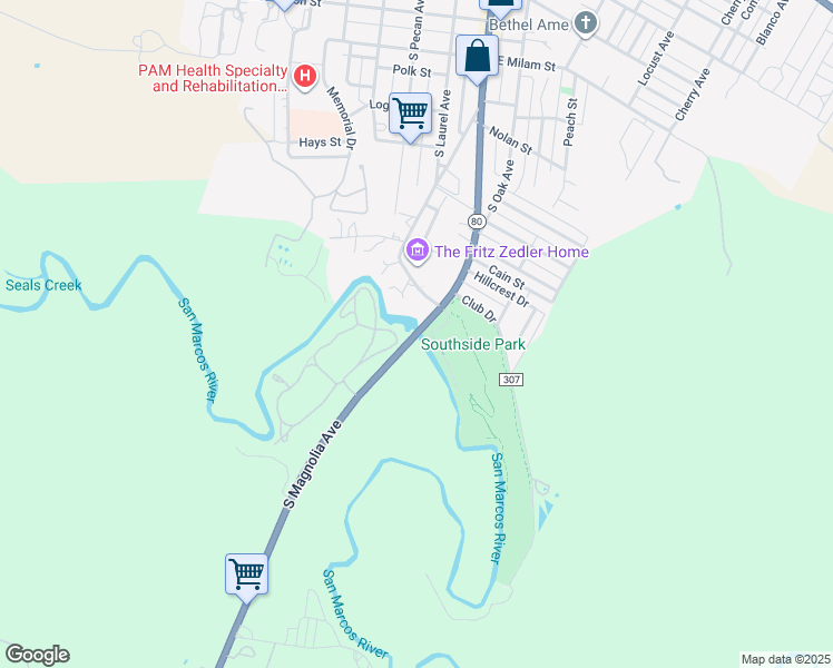 map of restaurants, bars, coffee shops, grocery stores, and more near South Magnolia Avenue in Luling