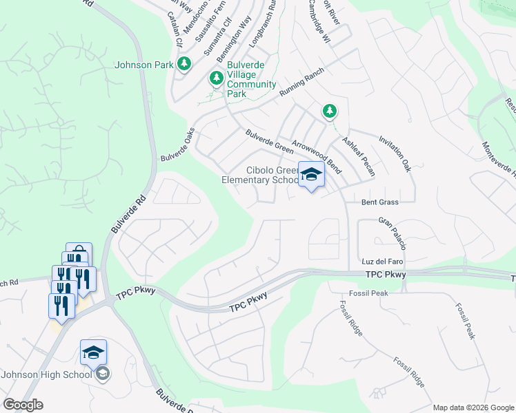 map of restaurants, bars, coffee shops, grocery stores, and more near 3606 Lazy Clover in San Antonio