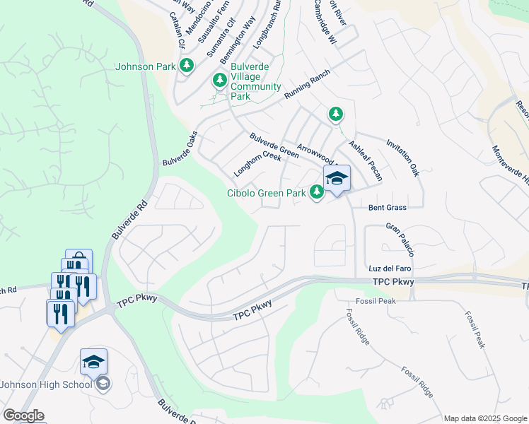 map of restaurants, bars, coffee shops, grocery stores, and more near 3610 Lazy Clover in San Antonio