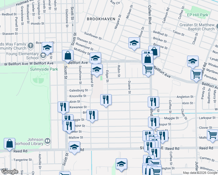 map of restaurants, bars, coffee shops, grocery stores, and more near 4349 Knoxville Street in Houston