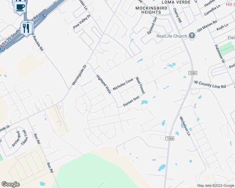 map of restaurants, bars, coffee shops, grocery stores, and more near 2963 Nicholas Cove in New Braunfels