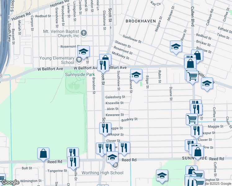 map of restaurants, bars, coffee shops, grocery stores, and more near 3920 Aledo Street in Houston