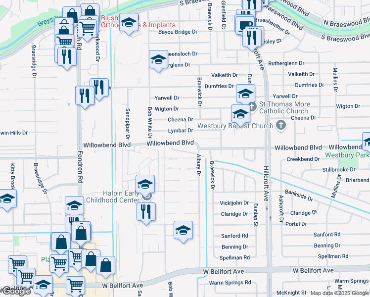 map of restaurants, bars, coffee shops, grocery stores, and more near in Houston