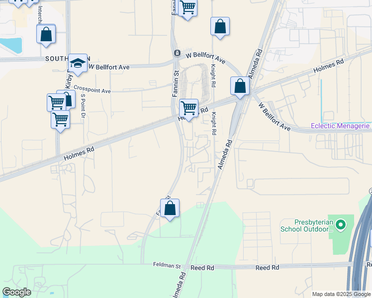 map of restaurants, bars, coffee shops, grocery stores, and more near 9423 Fannin Street in Houston