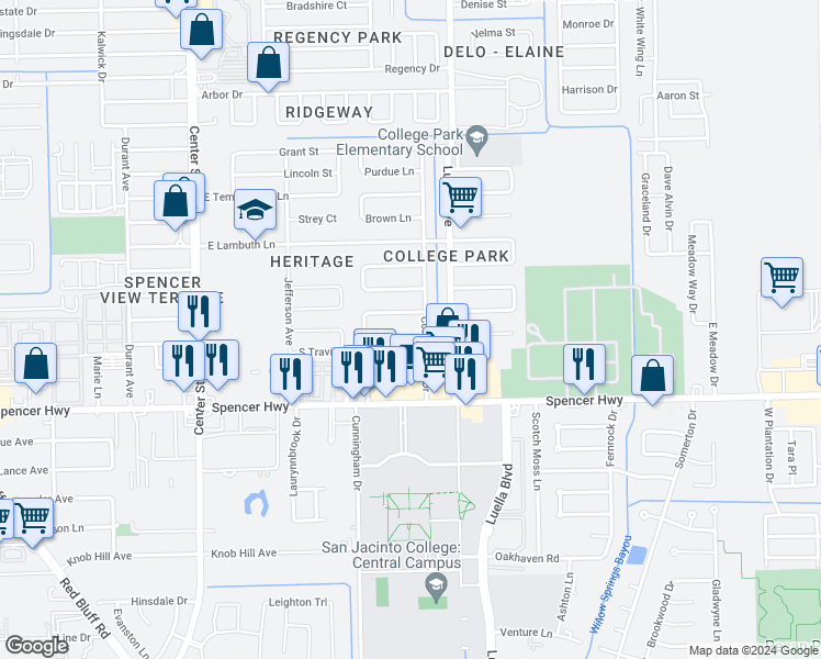 map of restaurants, bars, coffee shops, grocery stores, and more near 758 Princeton Lane in Deer Park