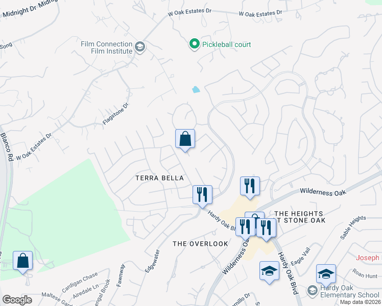 map of restaurants, bars, coffee shops, grocery stores, and more near 510 Heather Ridge in San Antonio