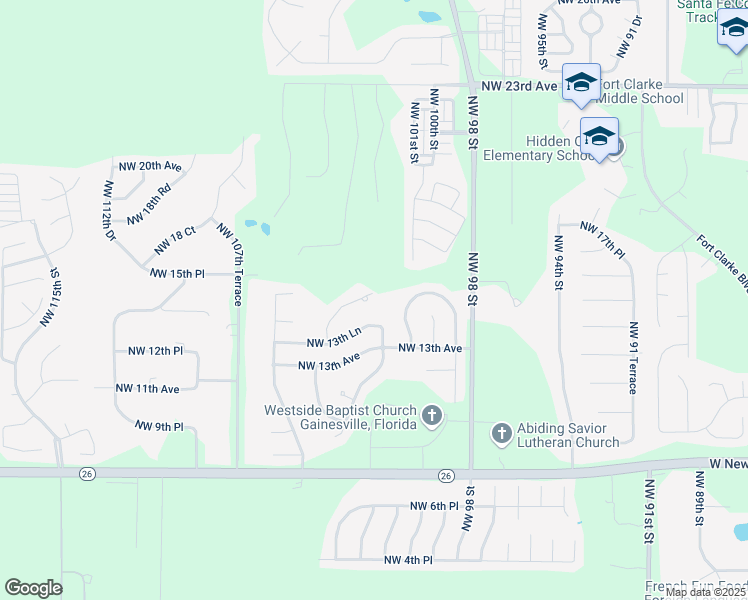 map of restaurants, bars, coffee shops, grocery stores, and more near 1451 Northwest 104th Drive in Gainesville