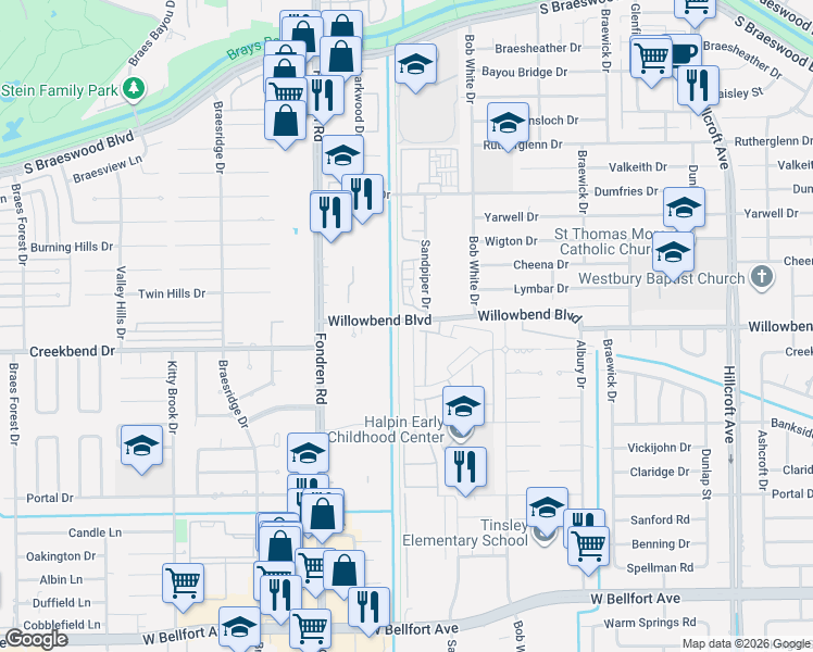 map of restaurants, bars, coffee shops, grocery stores, and more near in Houston