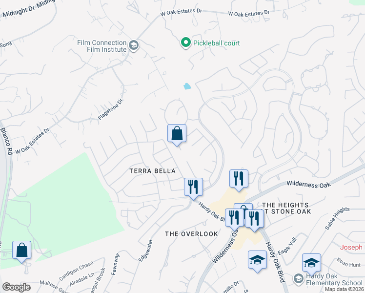 map of restaurants, bars, coffee shops, grocery stores, and more near 510 Heather Ridge in San Antonio