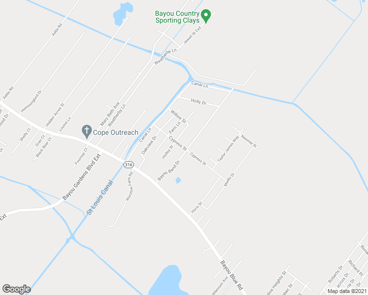 map of restaurants, bars, coffee shops, grocery stores, and more near 201 Cypress Street in Houma