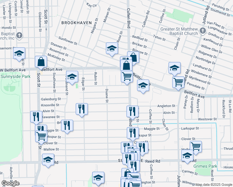 map of restaurants, bars, coffee shops, grocery stores, and more near 4607 Davenport Street in Houston
