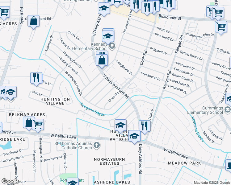 map of restaurants, bars, coffee shops, grocery stores, and more near in Houston