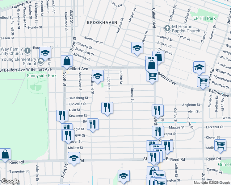 map of restaurants, bars, coffee shops, grocery stores, and more near 4421 Davenport Street in Houston
