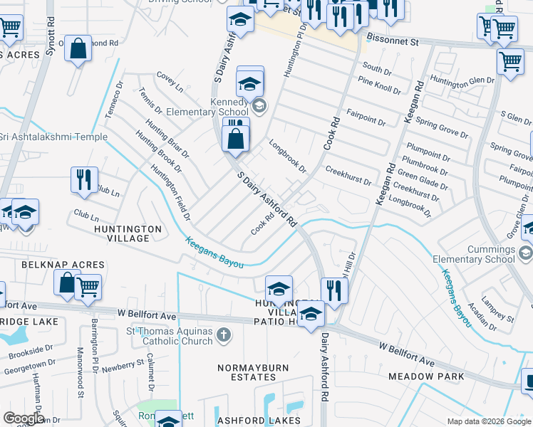 map of restaurants, bars, coffee shops, grocery stores, and more near in Houston