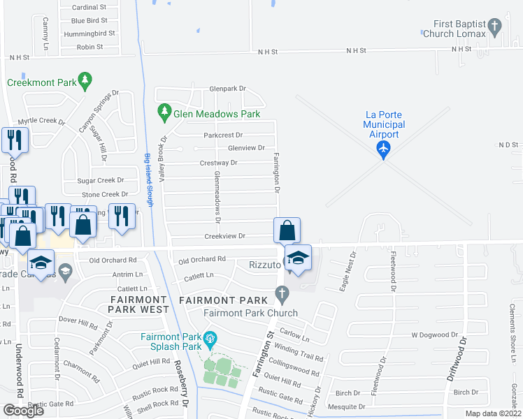 map of restaurants, bars, coffee shops, grocery stores, and more near 4917 Glenvalley Drive in La Porte