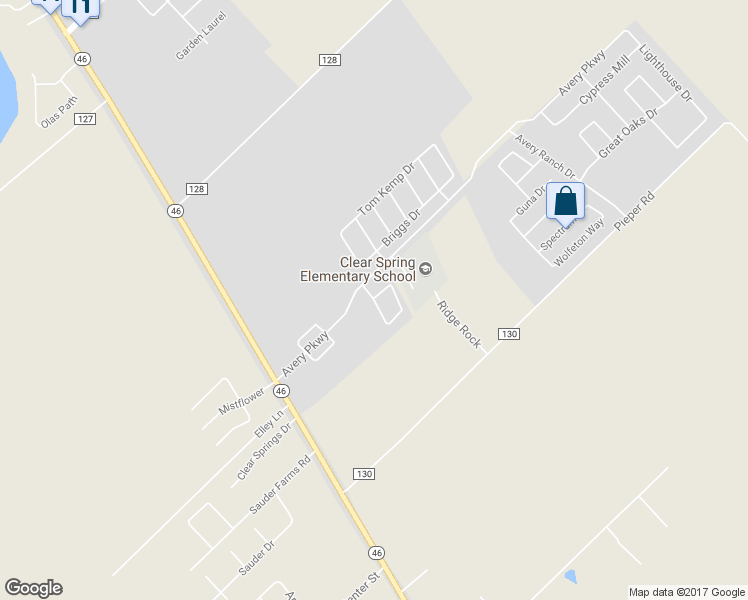 map of restaurants, bars, coffee shops, grocery stores, and more near Whispering Way in New Braunfels