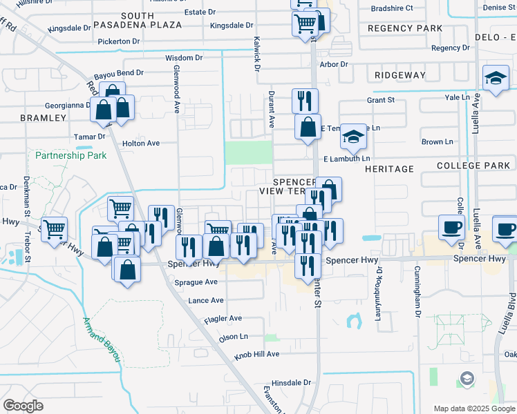 map of restaurants, bars, coffee shops, grocery stores, and more near 4602 Durant Avenue in Deer Park