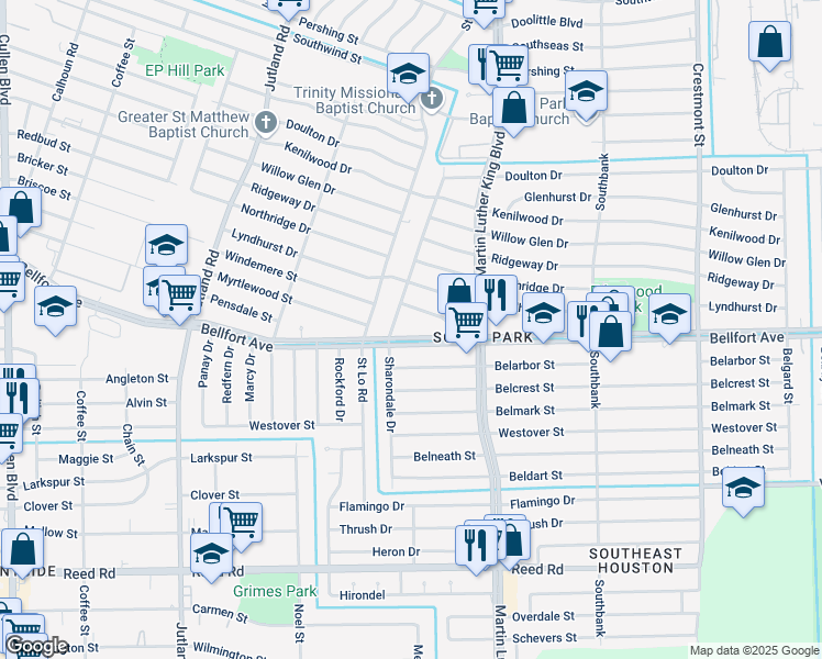 map of restaurants, bars, coffee shops, grocery stores, and more near 5606 Windemere Street in Houston